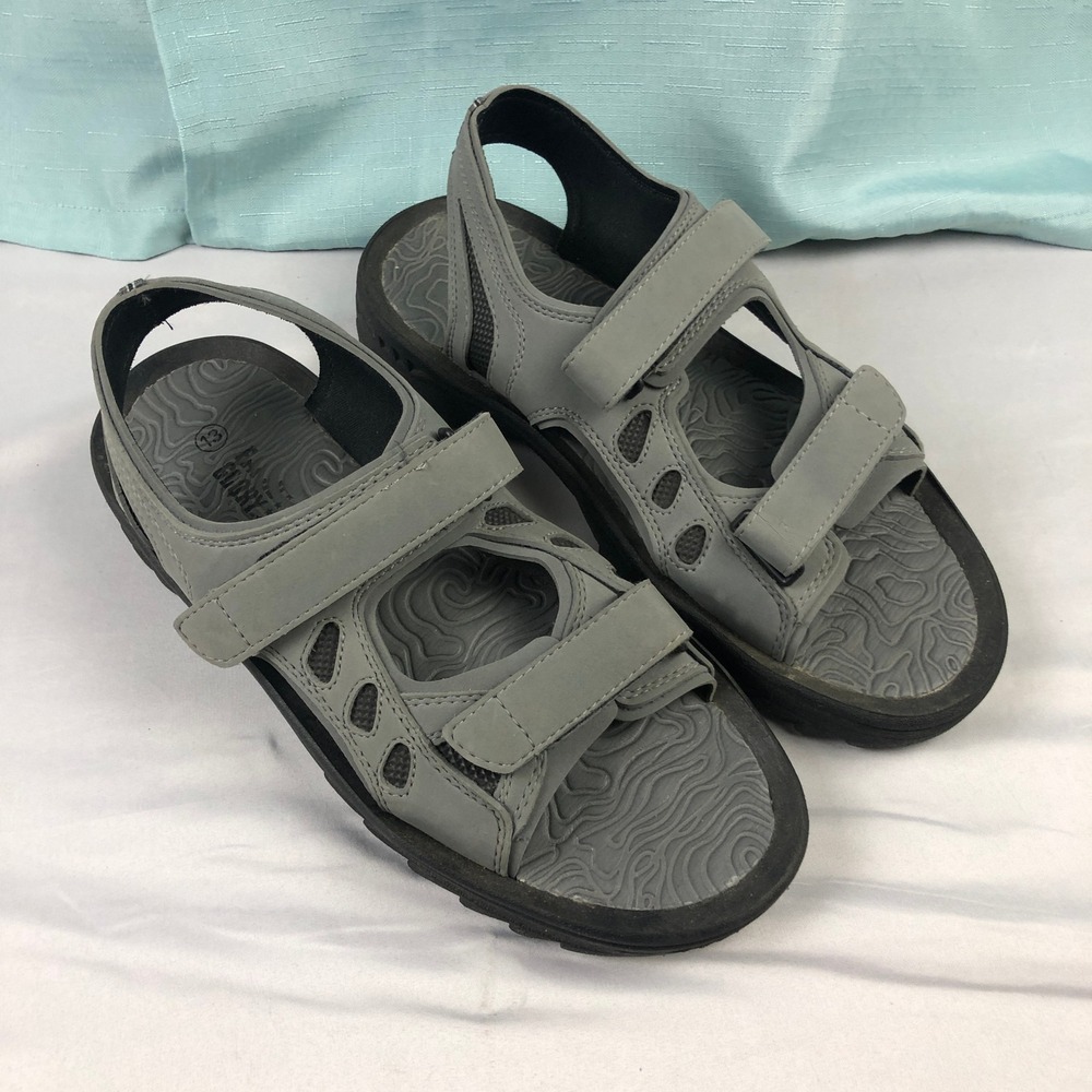 Faded Glory Mens Sport Sandals Gray Triple Strap Hiking Shoes Size 13